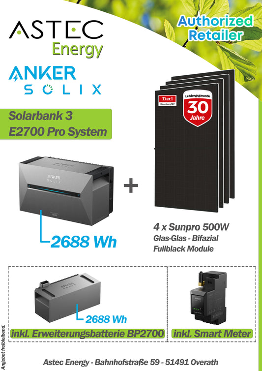 Balkonkraftwerk 2000Wp 4x Sunpro + Anker E2700 + BP2700 + Smart Meter