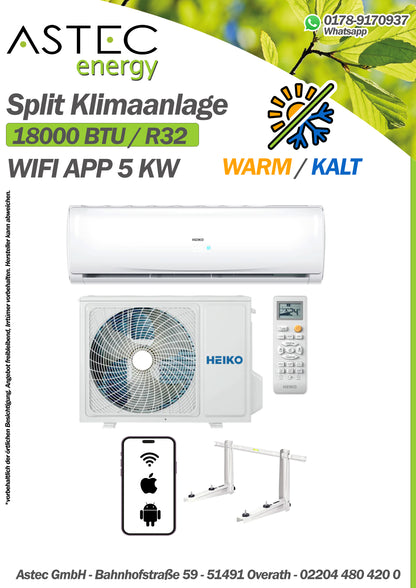 HEIKO Split Klimaanlage 18000 BTU Klimagerät Klima 5 kW R32