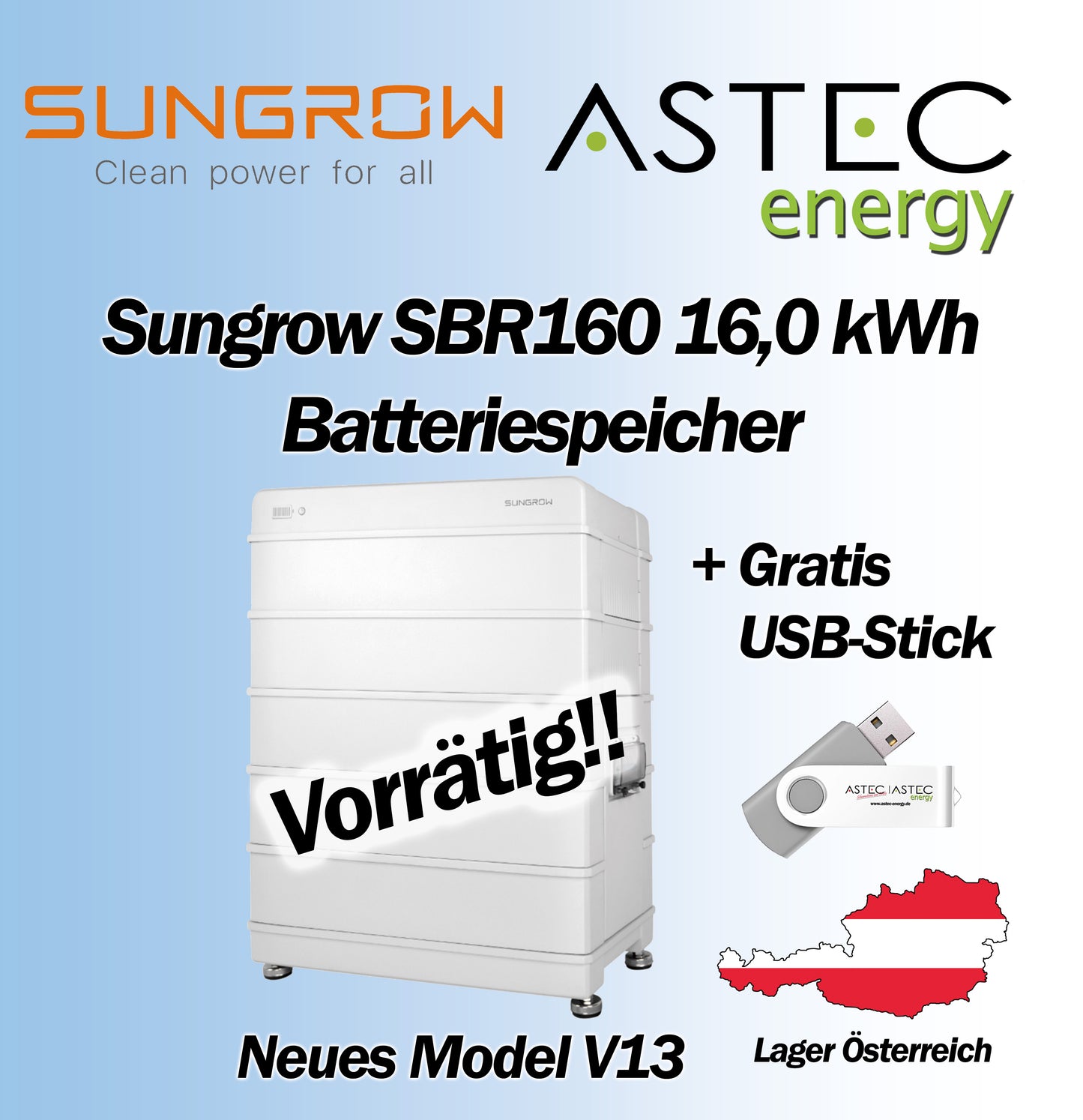 Sungrow SBR160 16,0KW Batteriespeicher Paket Stromspeicher Model V13 GRATIS USB